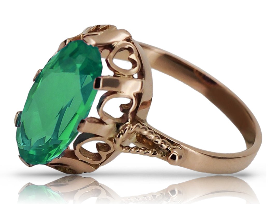 Vintage rose pink 14k gold 585 Emerald ring vrc134 Vintage