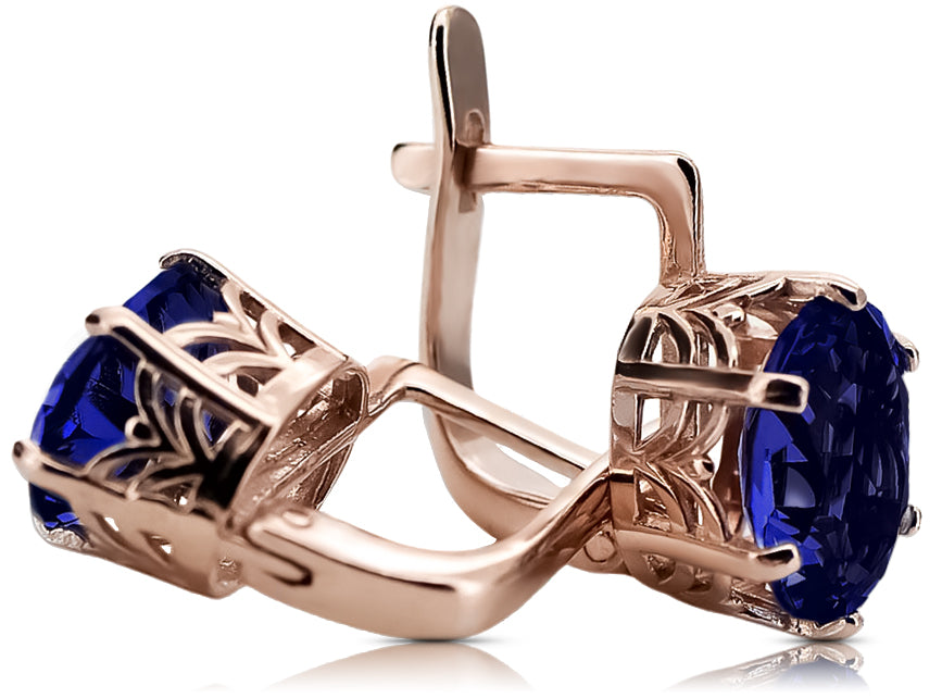 Rose pink 14k 585 gold sapphire earrings vec003 Vintage Russian Soviet style vec003r-sp