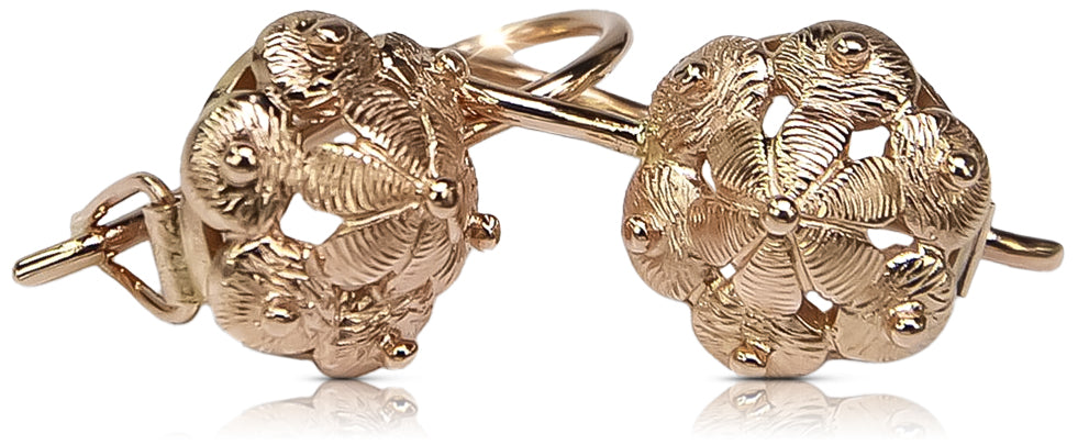 Vintage rose pink 14k 585 gold Vintage leaf earrings ven207