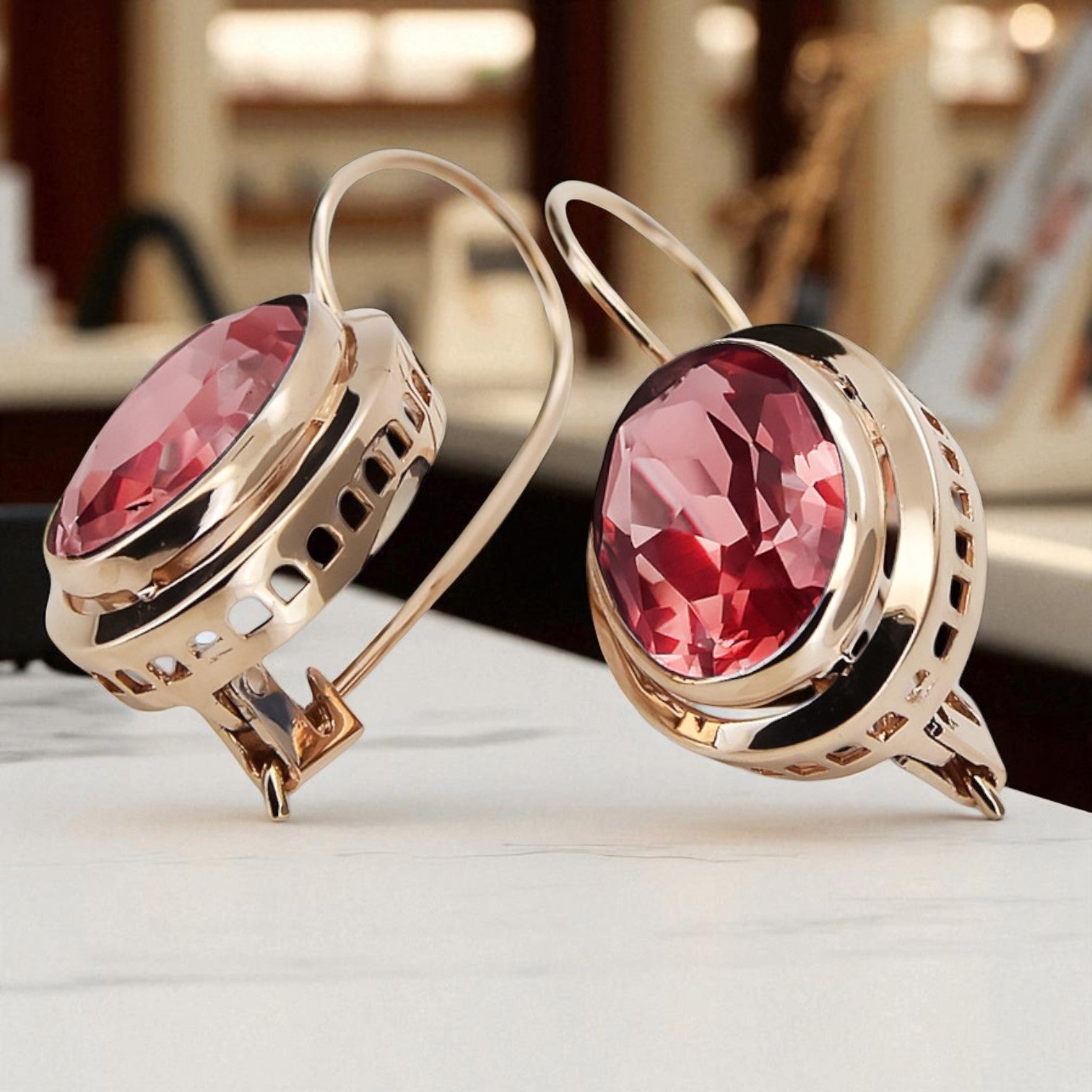 Vintage rose pink 14k 585 gold Ruby earrings vec114
