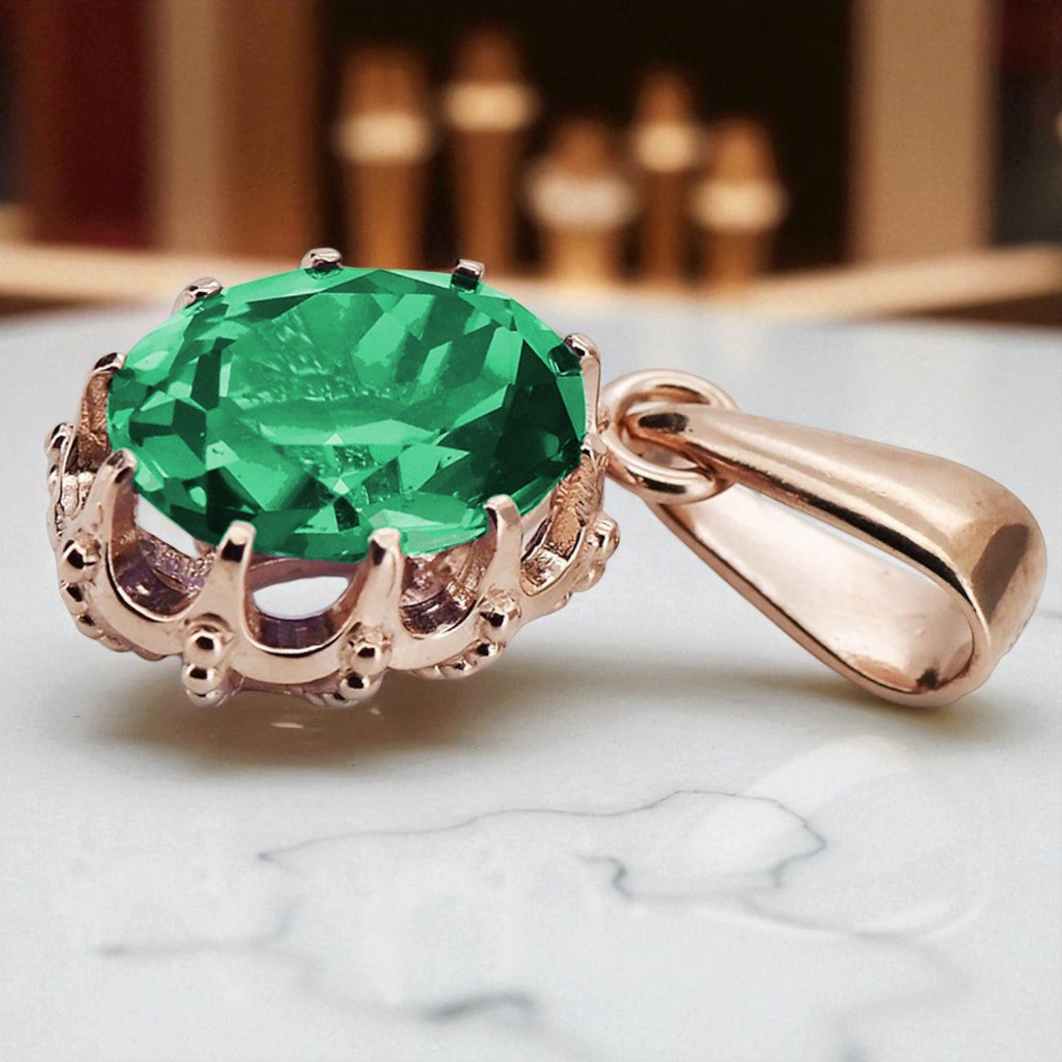 Original Vintage 14K Rose Gold Emerald Pendant Vintage craft vpc008r
