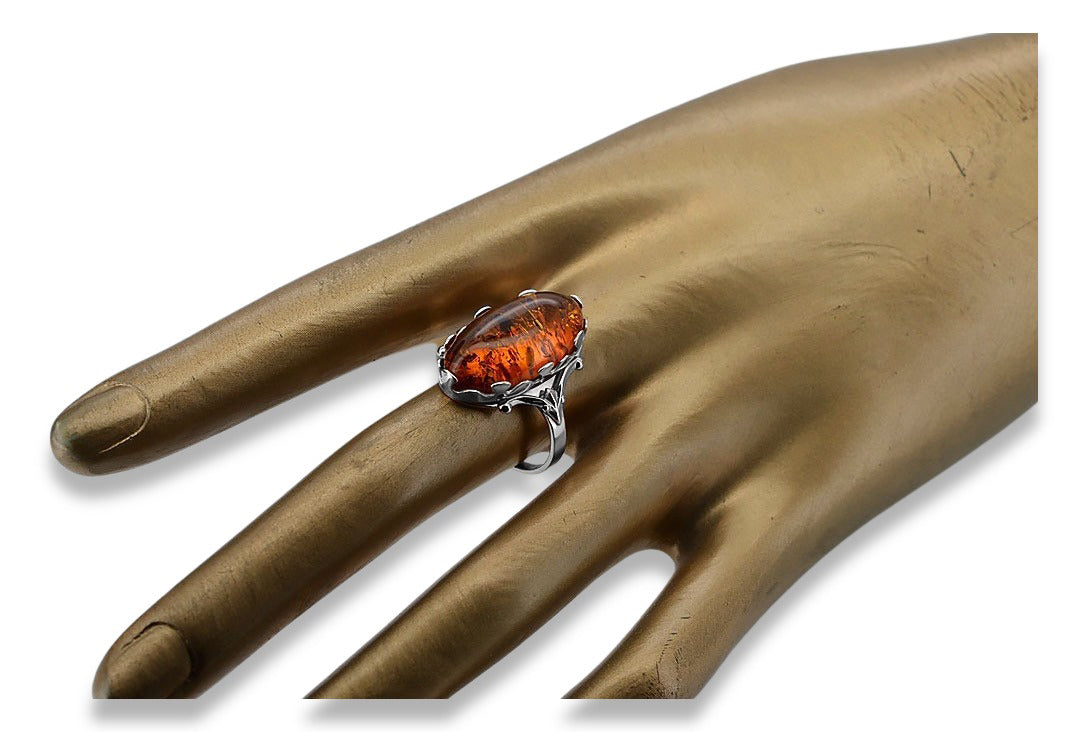 Silver 925 unique amber ring vrab052s Russian Soviet jewelry style