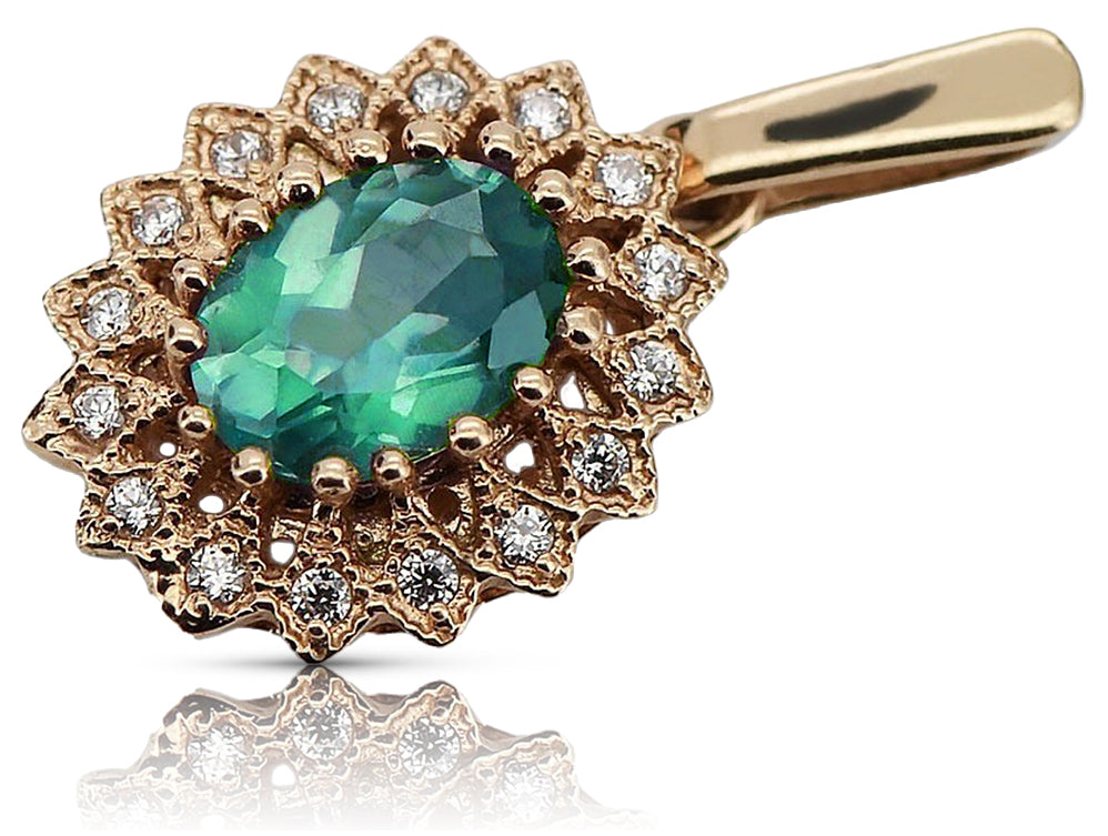 Vintage rose pink 14k 585 gold emerald pendant vpc018 Vintage vpc018r-em