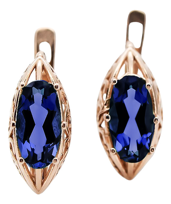 Rose pink 14k 585 gold sapphire earrings vec141 Vintage vec141r-sp