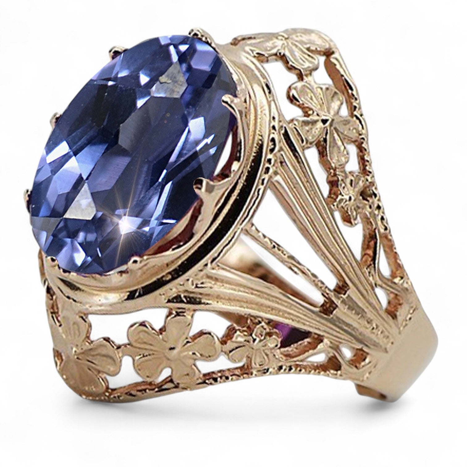 14k Rose Gold Vintage Alexandrite Ring, Oval 12x16mm