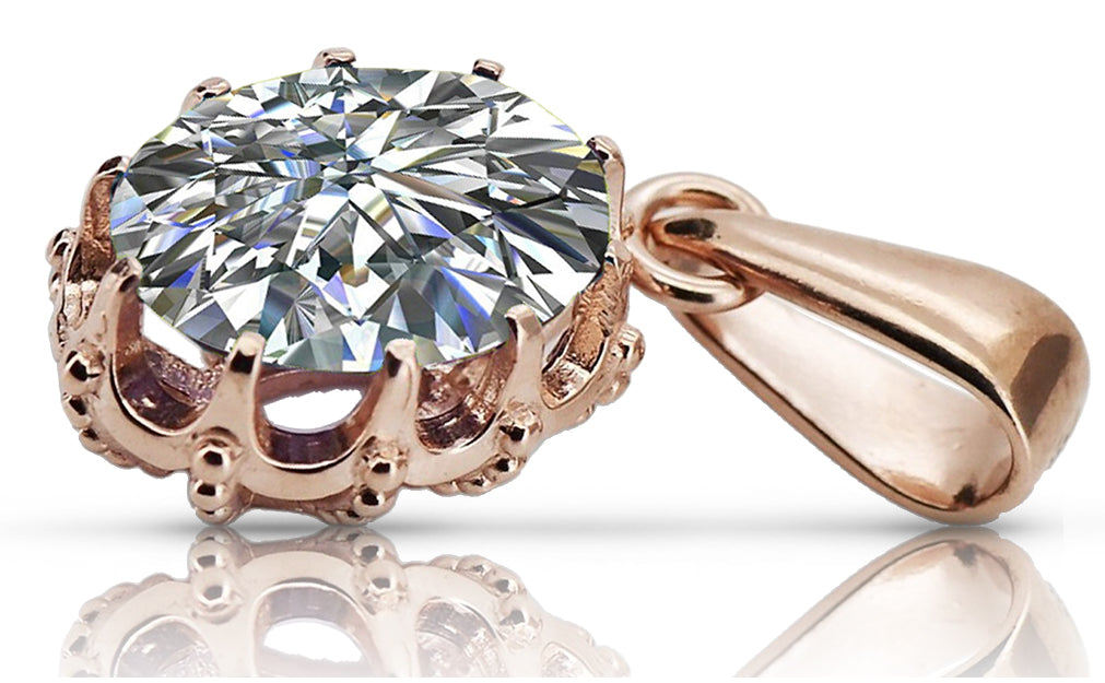 Vintage style Pendant Zircon Original Vintage 14K Rose Gold vpc008r vpc008r-zi