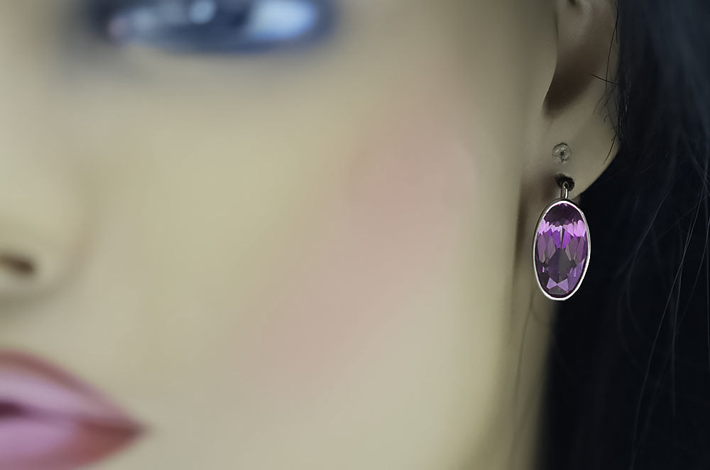 Vintage 925 Silver Amethyst earrings vec001s Russian Soviet style vec001s-am