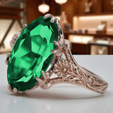 14k Rose Gold Emerald Ring, Vintage Oval 8x15mm