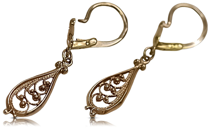 Vintage rose pink 14k 585 gold  Vintage leaf earrings ven110