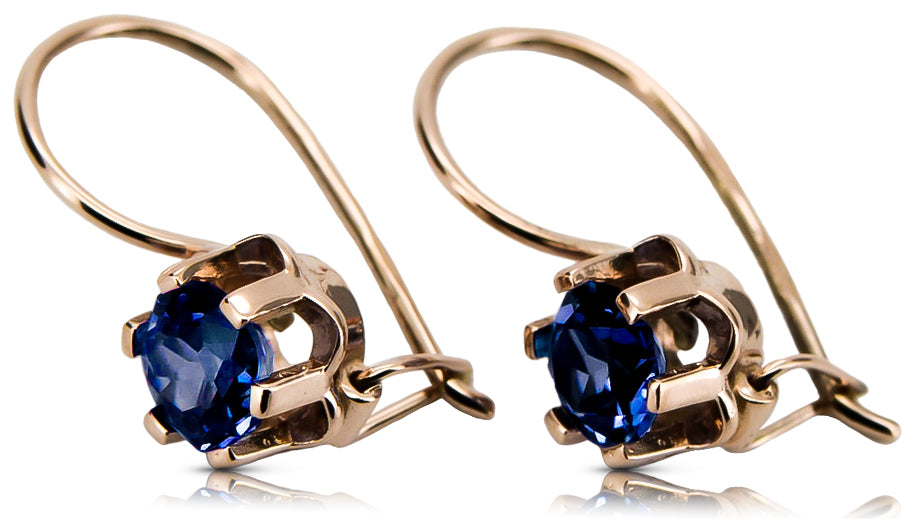 Rose pink 14k 585 gold sapphire earrings vec019 Vintage vec019r-sp