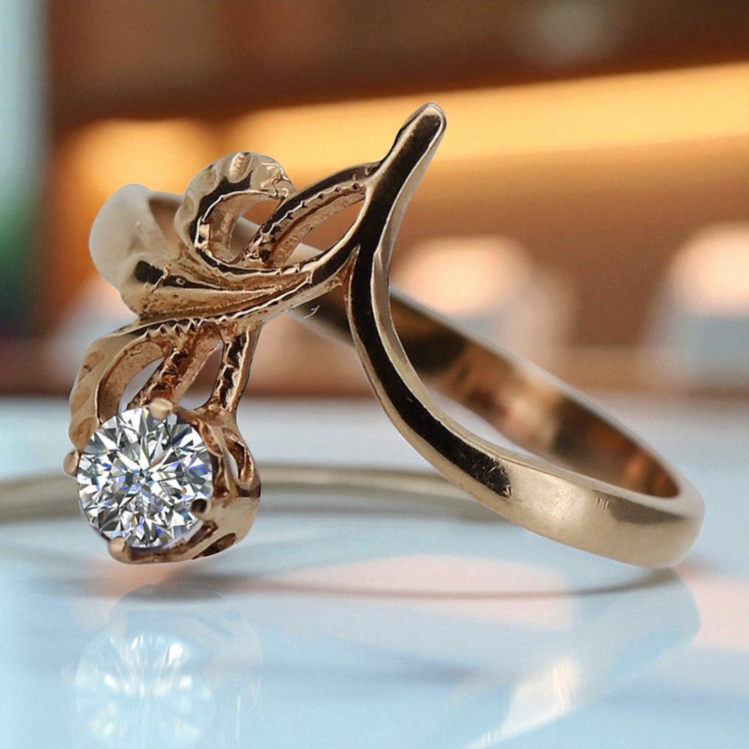 Vintage Rose pink 14k Gold 585 Cubic Zircon Ring vrc095 Vintage