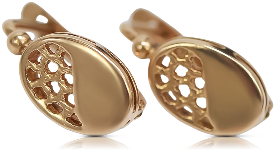 Vintage rose pink 14k 585 gold Vintage oval earrings ven123