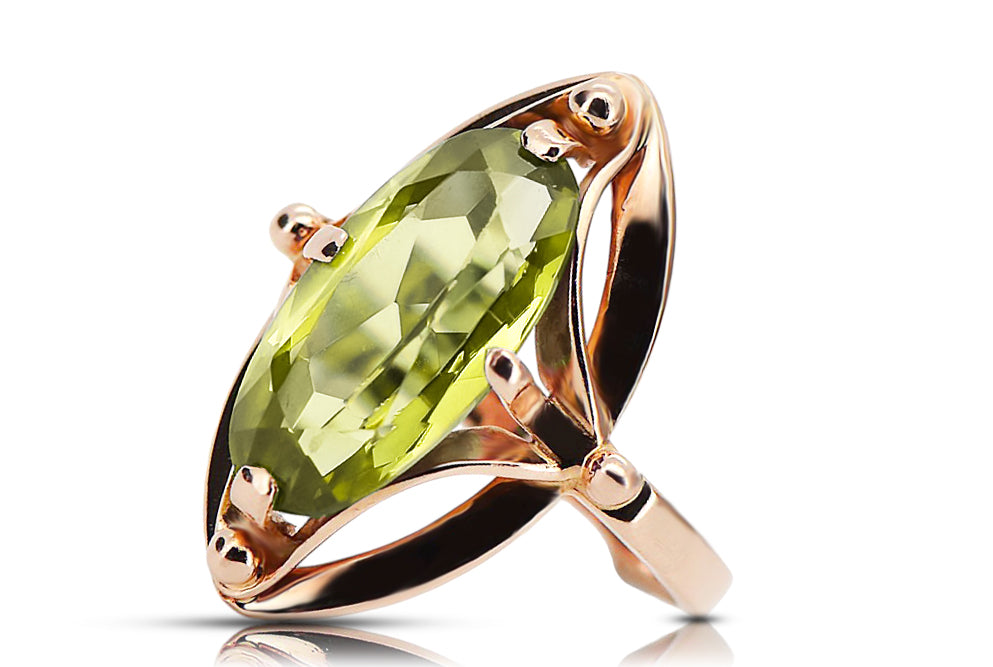 Ring Yellow Peridot Original Vintage 14K Rose Gold Vintage craft vrc047r vrc047r-yp