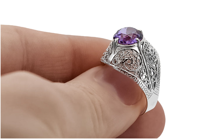 Ring Alexandrite Sterling silver 925 Vintage vrc026s vrc026s-ax