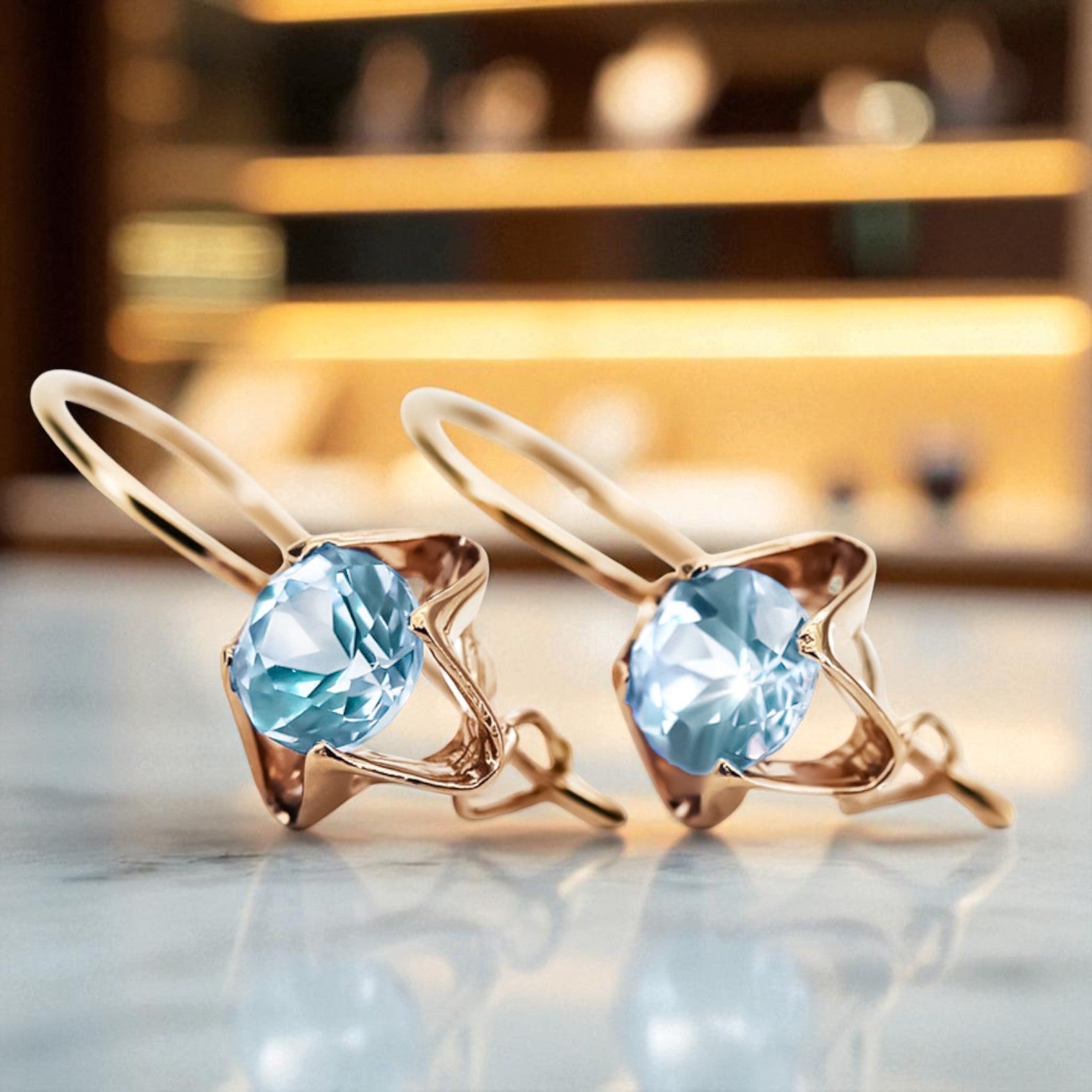 Vintage style Earrings Aquamarine Original Vintage 14K Rose Gold vec142r