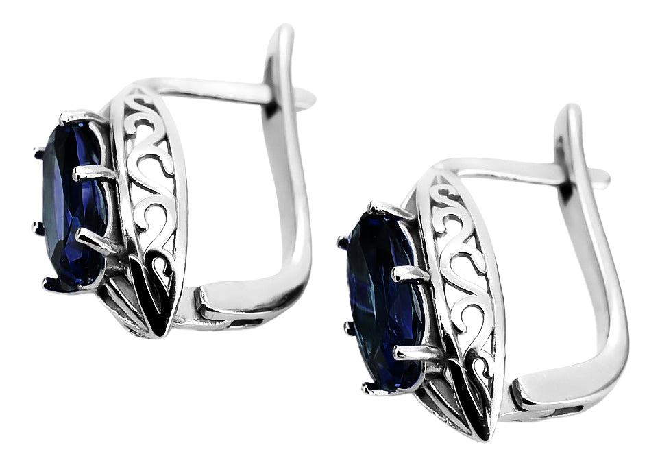 Vintage 925 Silver sapphire earrings vec141s Russian Soviet style vec141s-sp