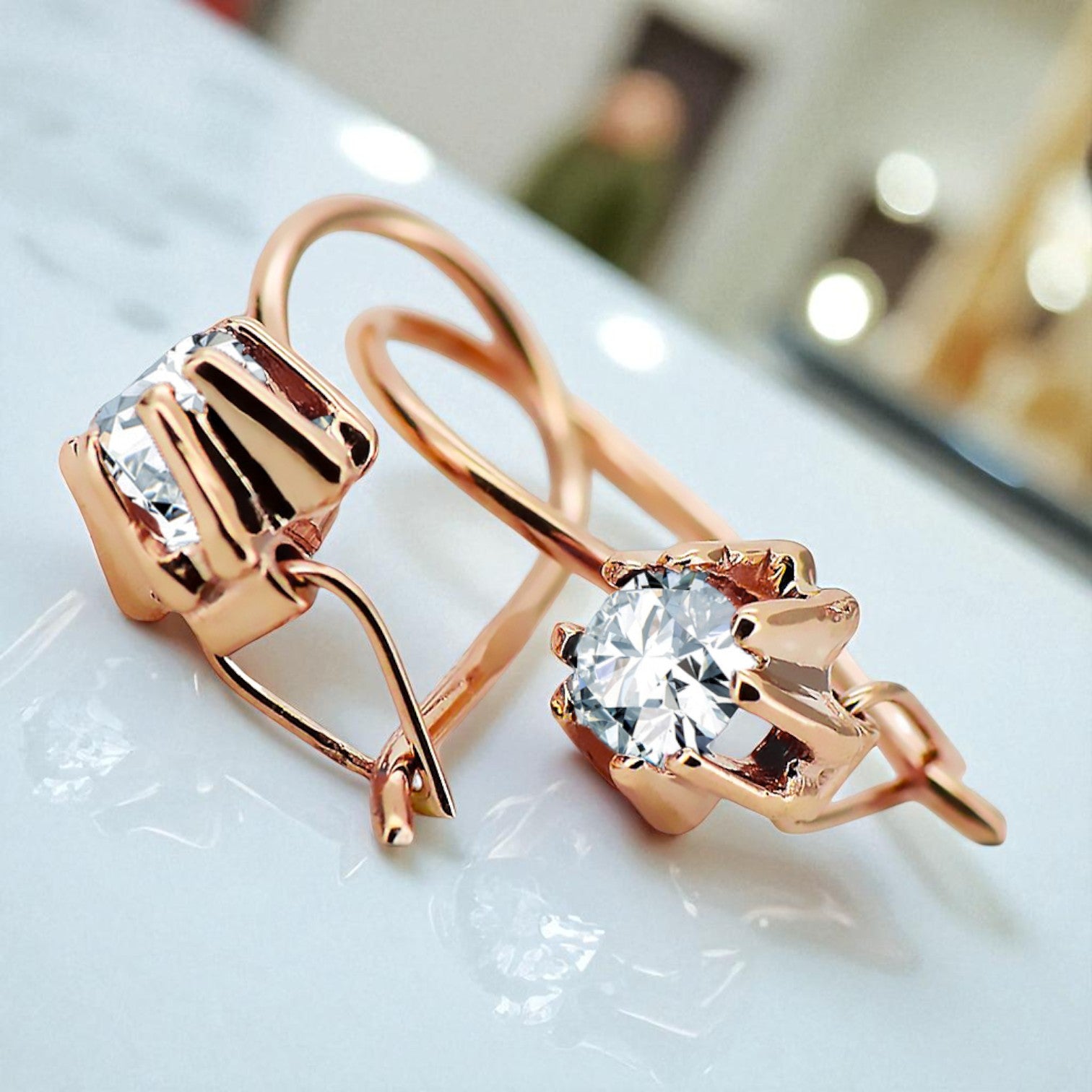 Vintage craft Earrings Zircon Original Vintage 14K Rose Gold vec053r vec053r-zi