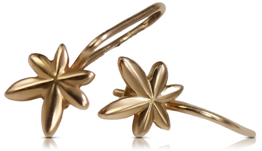 Vintage rose pink 14k 585 gold  Vintage leaf earrings ven118