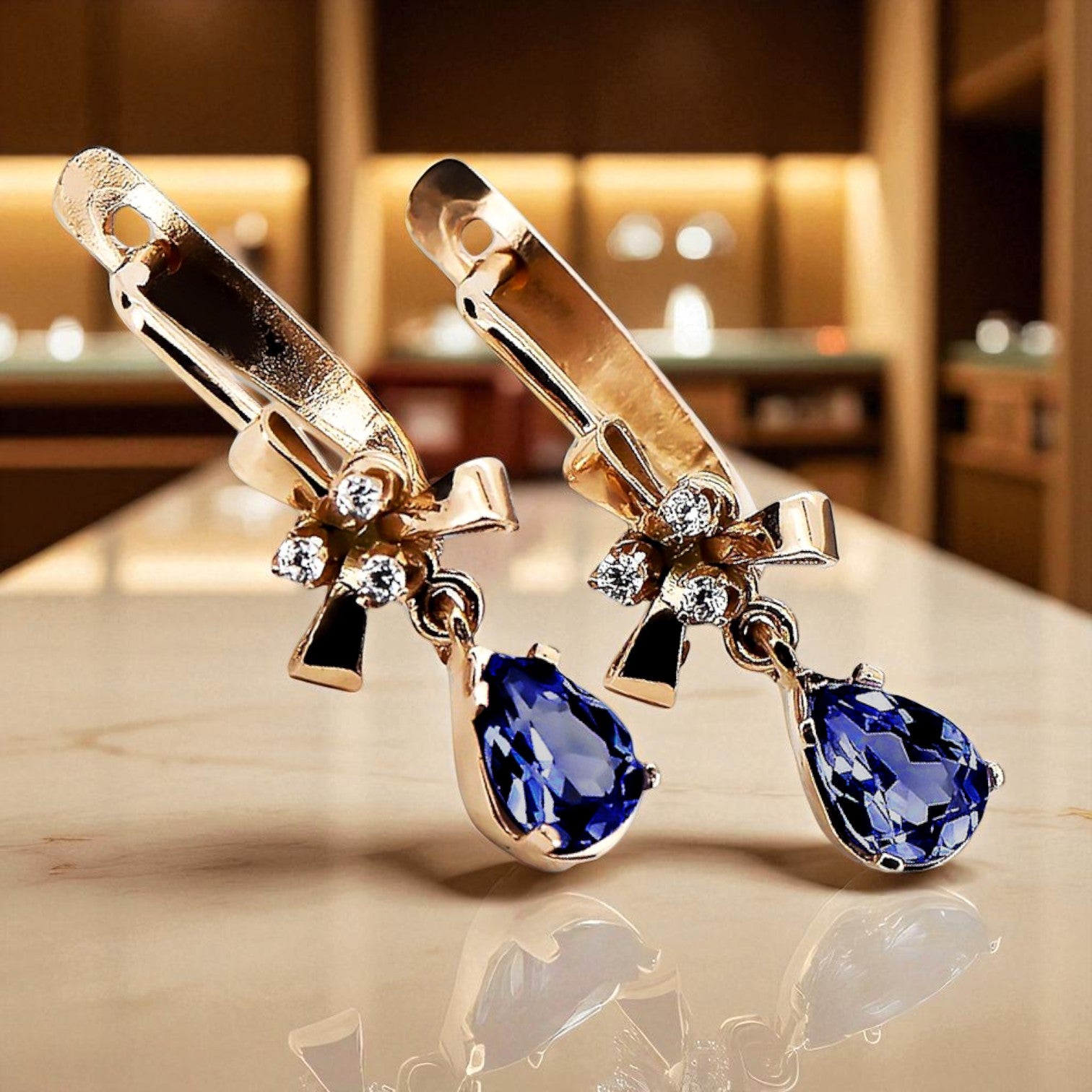 Rose pink 14k 585 gold sapphire earrings vec045 Vintage vec045r-sp