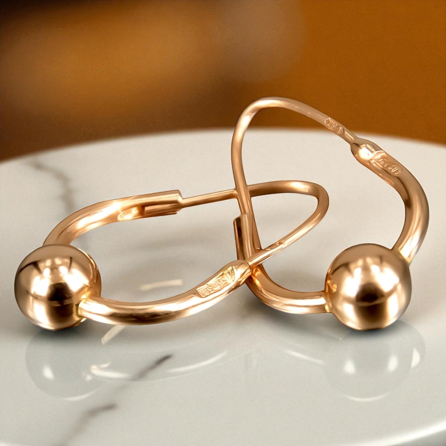 Vintage rose pink 14k 585 gold Vintage Hoops earrings ven038