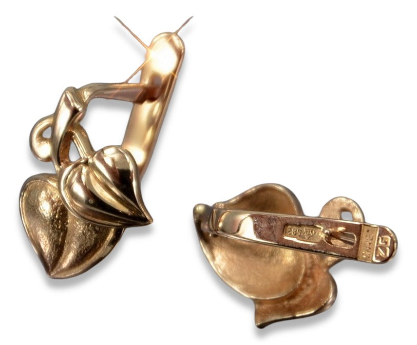 Vintage rose pink 14k 585 gold  Vintage leaf earrings ven142