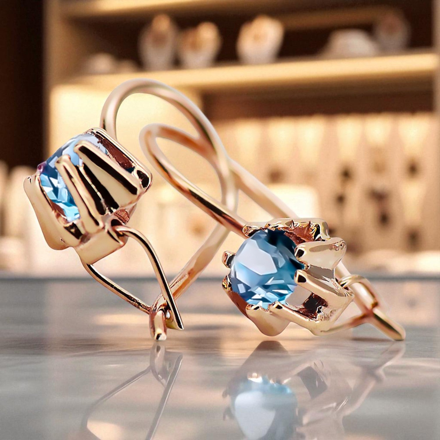 Vintage style Earrings Aquamarine Original Vintage 14K Rose Gold vec053r