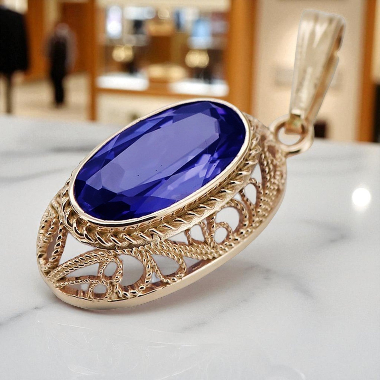 Vintage rose 14k 585 gold sapphire pendant vpc014 Vintage vpc014r-sp