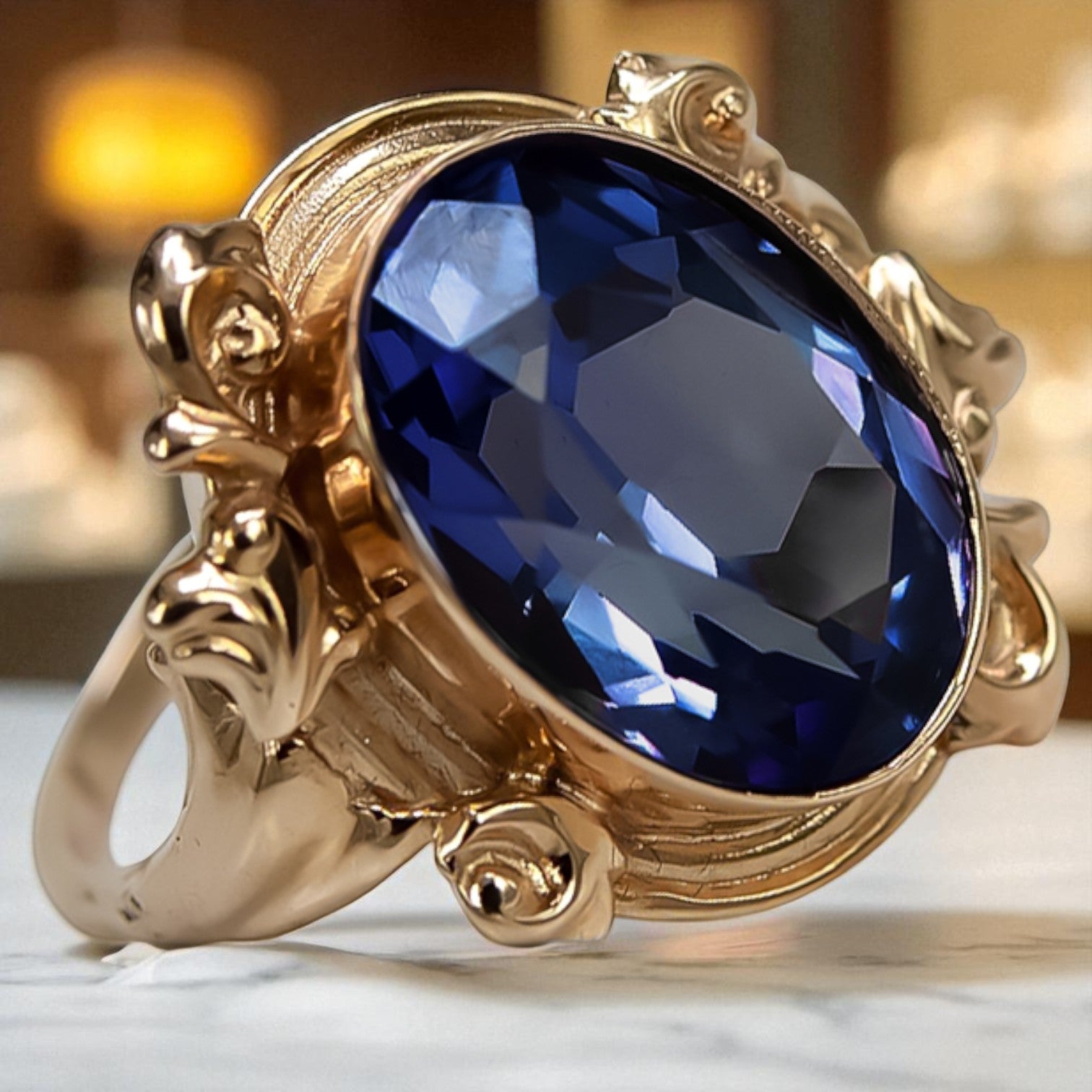 Ring Sapphire Original Vintage 14K Rose Gold Vintage style vrc100r