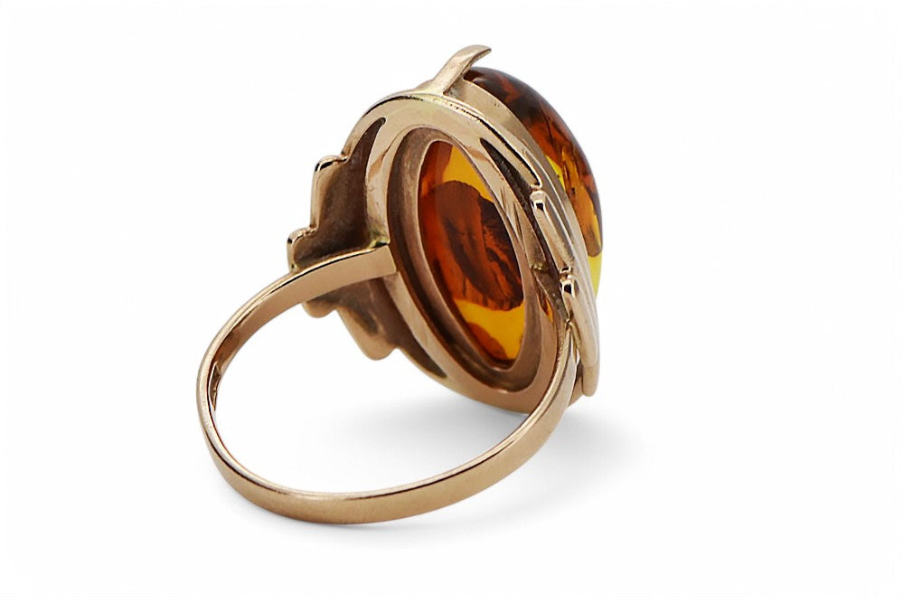 Rose pink 14k 585 gold amber ring vrab045 Russian Soviet jewelry style