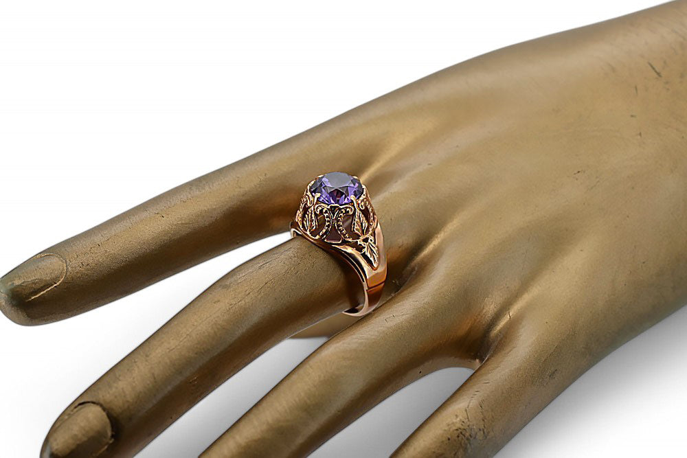 Rose 14K pink gold Alexandrite Ring vrc080 Russian Soviet Vintage style