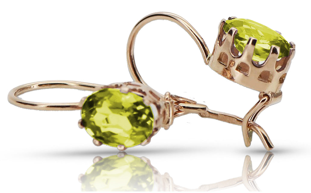 Vintage rose pink 14k 585 gold peridot earrings vec196 vec196r-yp