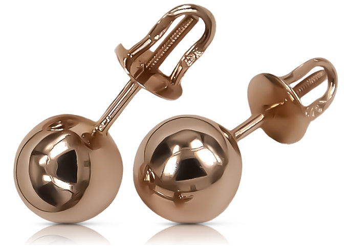 Vintage rose pink 14k 585 gold Vintage ball earrings ven043