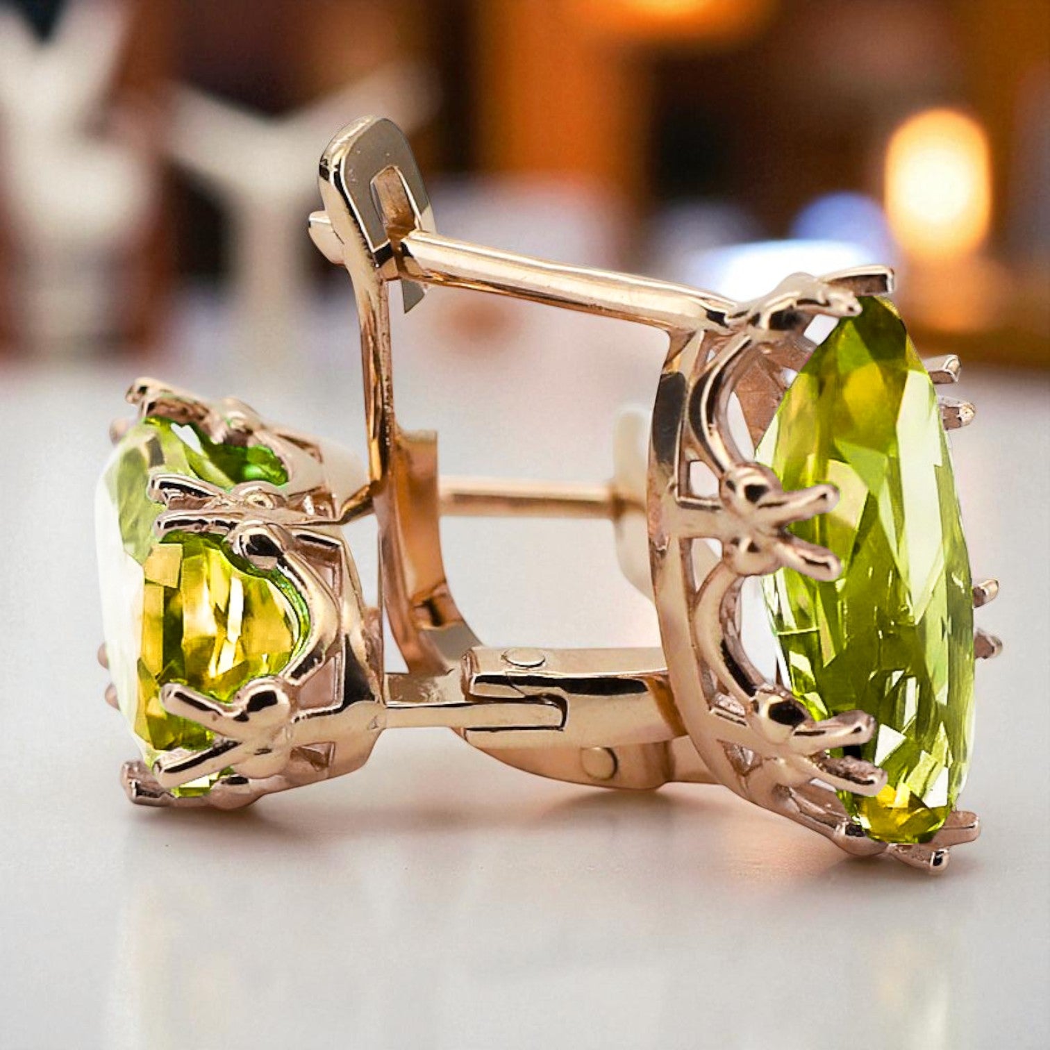 Original Vintage 14K Rose Gold Yellow Peridot Ring Vintage style vec021r