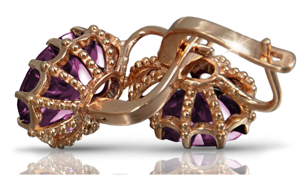 Vintage rose pink 14k 585 gold Amethyst earrings vec079 Vintage