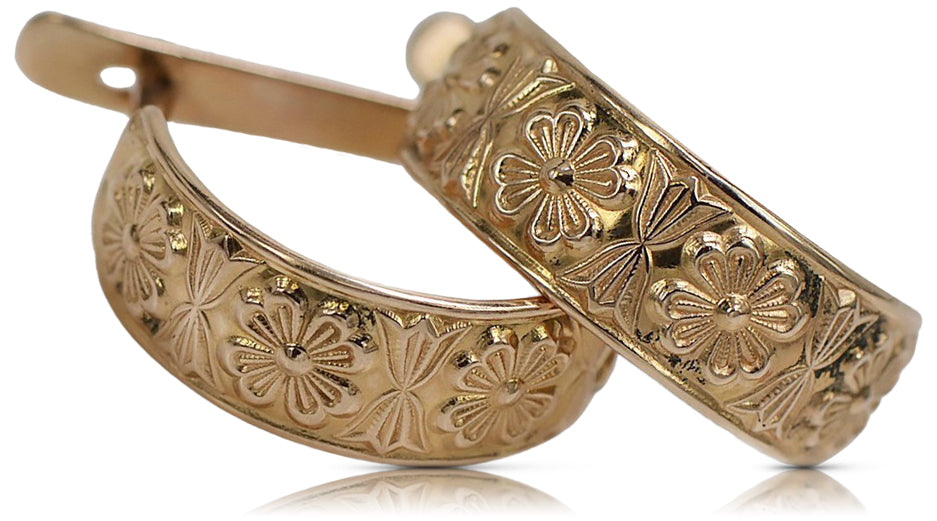 Vintage rose pink 14k 585 gold  Vintage Hoops ven073