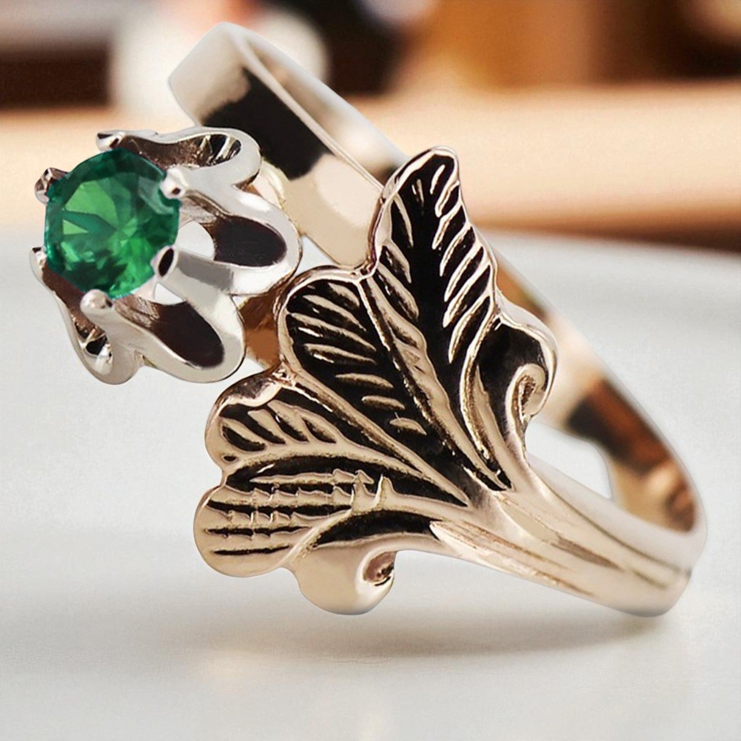 Vintage rose pink 14k gold 585 Emerald ring vrc169 Vintage