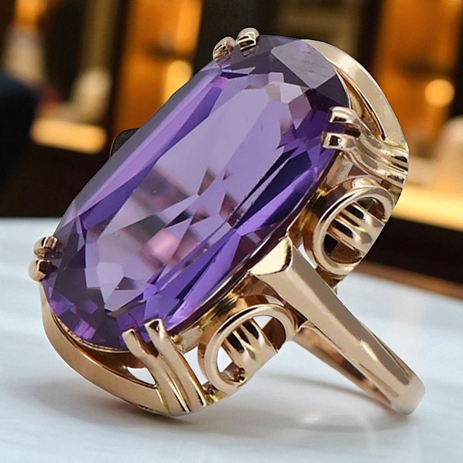 Vintage rose pink 14k gold 585 Alexandrite ring vrc038 Vintage