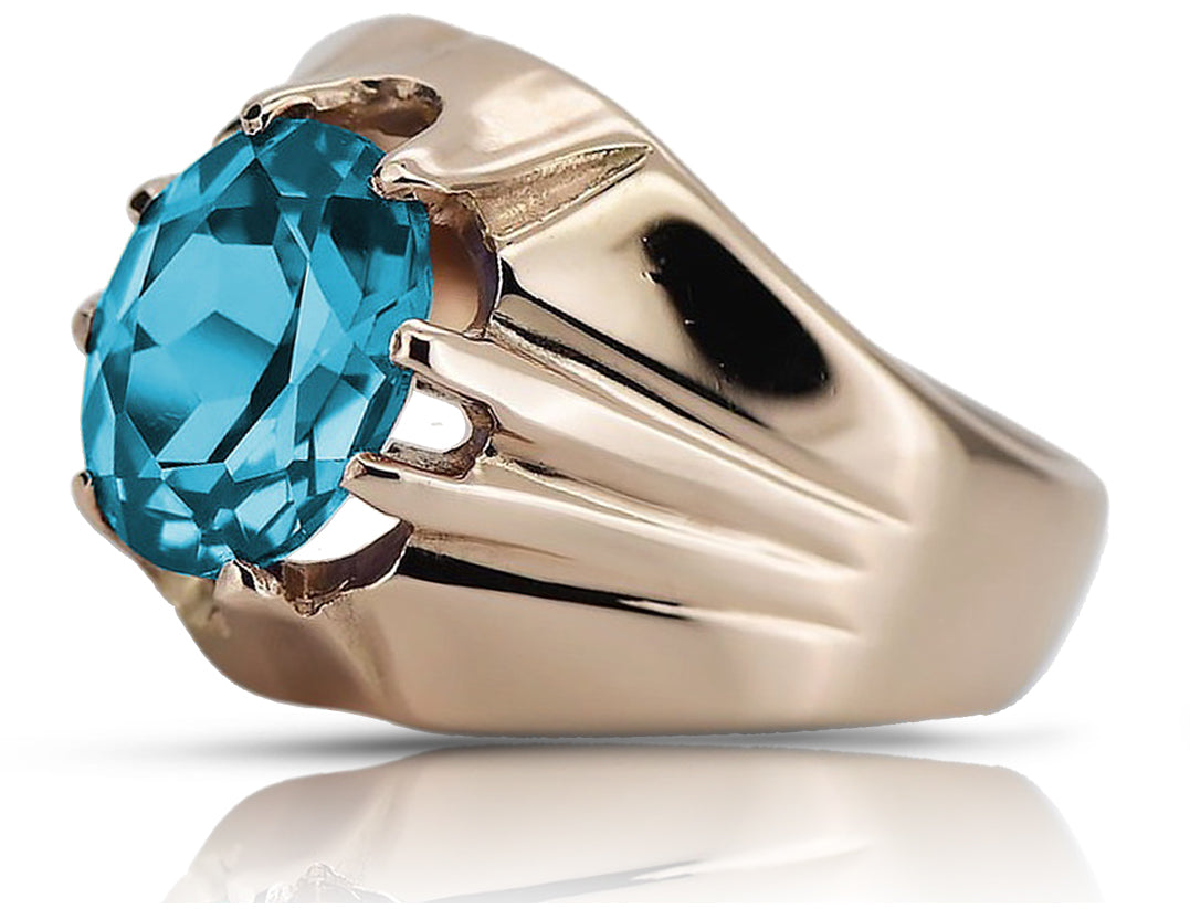 Vintage Rose pink 14k Gold 585 aquamarine Ring Vintage vrc016r vrc016r-aq