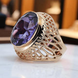 Vintage Silver 925 Ring with Alexandrite, Oval 12x16mm, Rose Gold Plated vrc089rp-ax