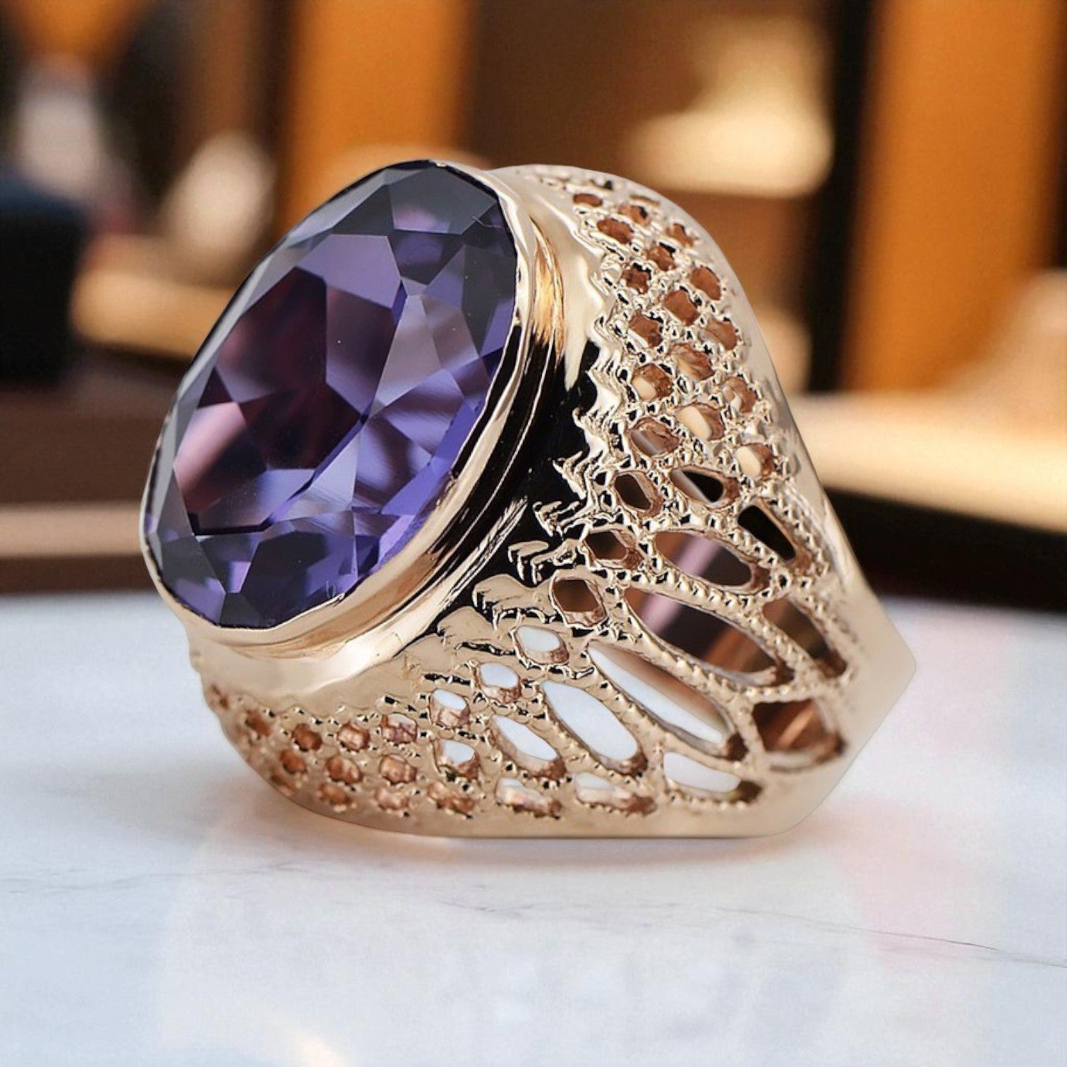 Vintage Silver 925 Ring with Alexandrite, Oval 12x16mm, Rose Gold Plated vrc089rp-ax