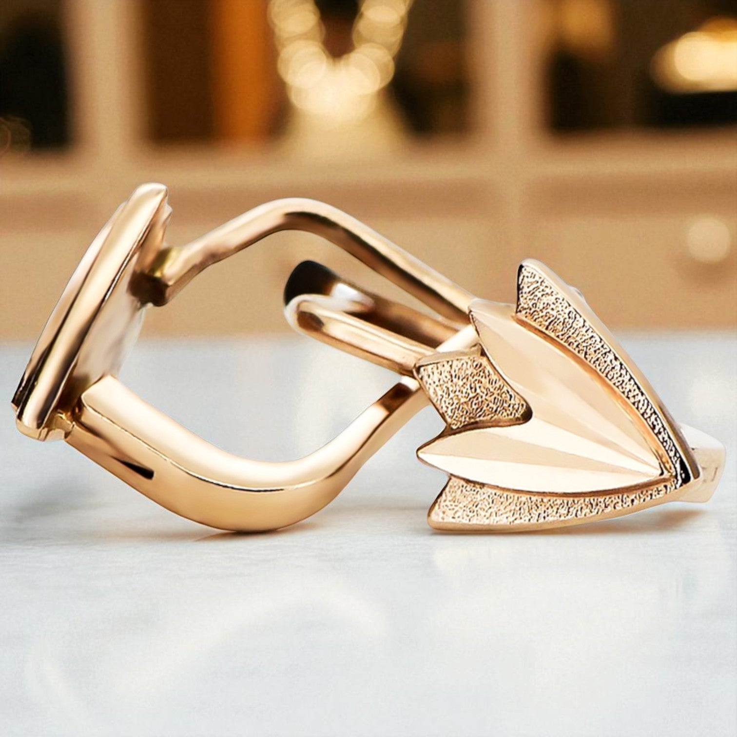 Rose pink 14k 585 gold Vintage leaf earrings ven170