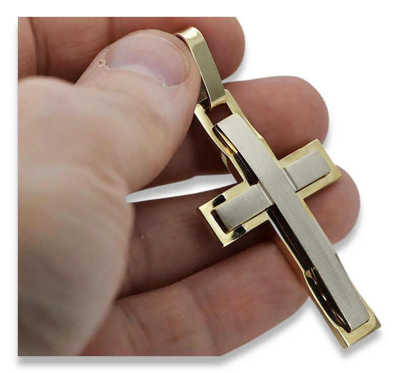 Yellow white 14k solid gold Catholic cross ctc022yw