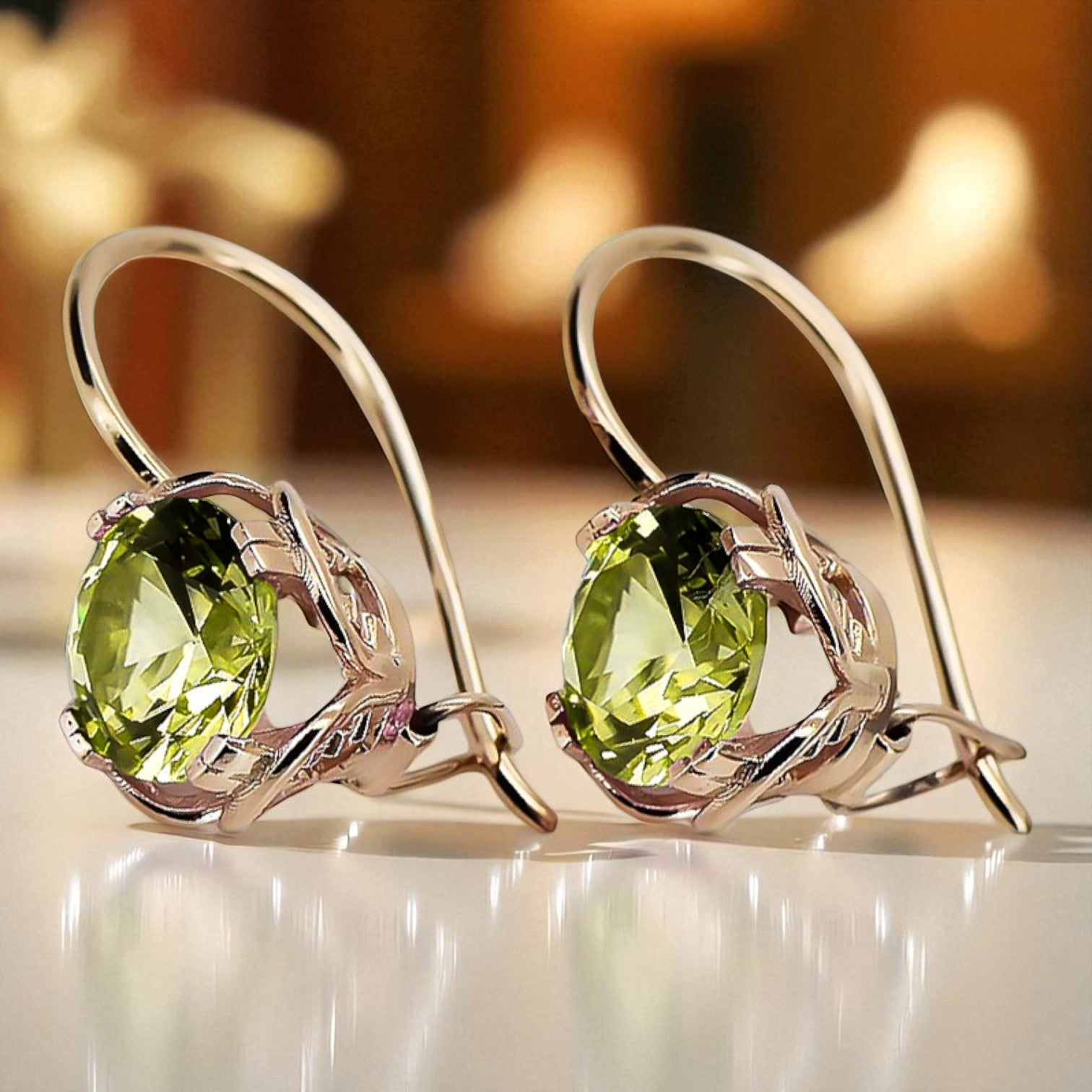 Original Vintage 14K Rose Gold Yellow Peridot Earrings Vintage style vec029r vec029r-yp