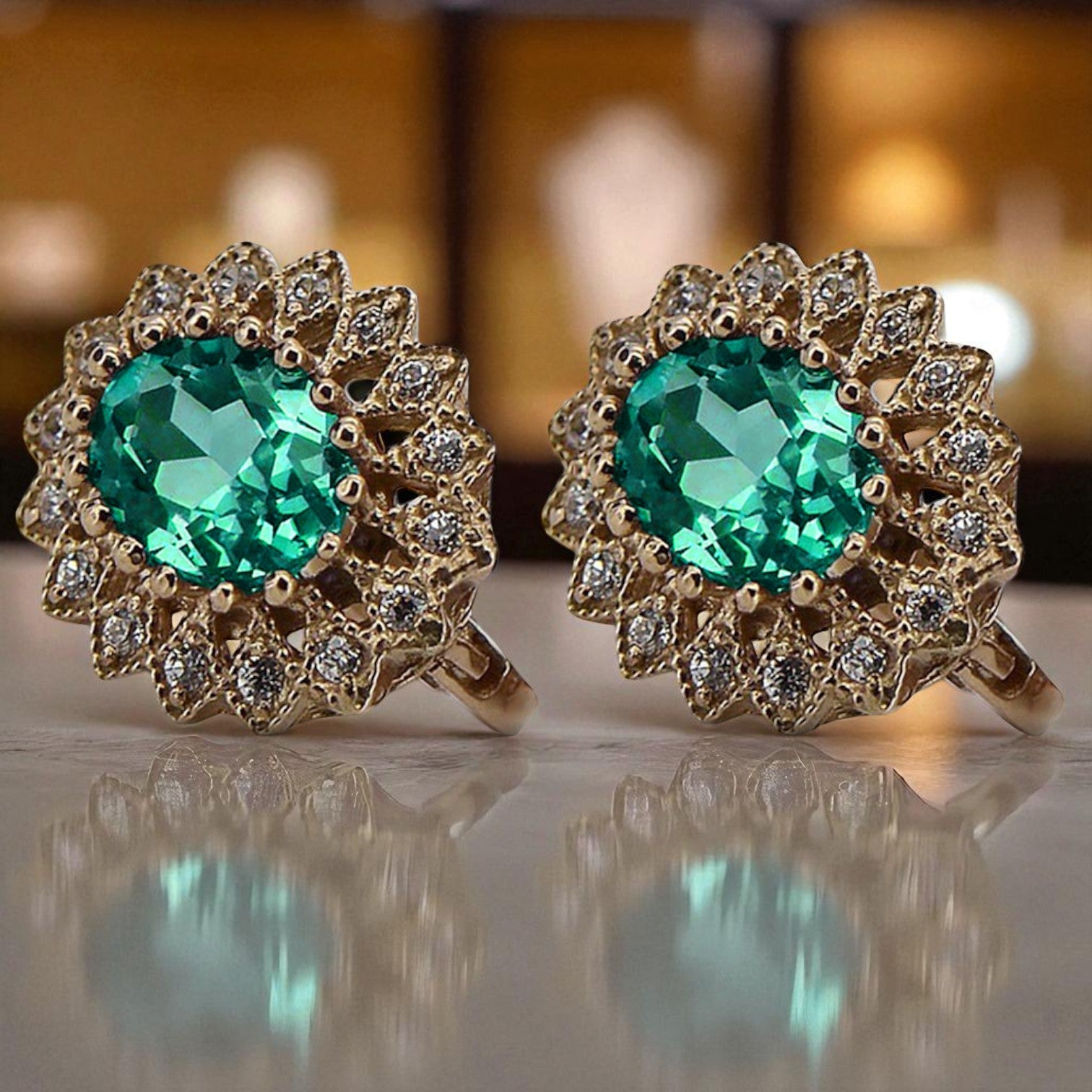 Vintage rose pink 14k 585 gold emerald earrings vec125 Vintage vec125r-em