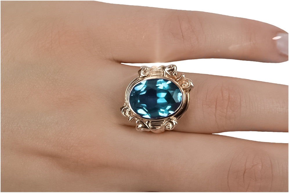 Original Vintage 14K Rose Gold Aquamarine Ring Vintage style vrc100r vrc100r-aq