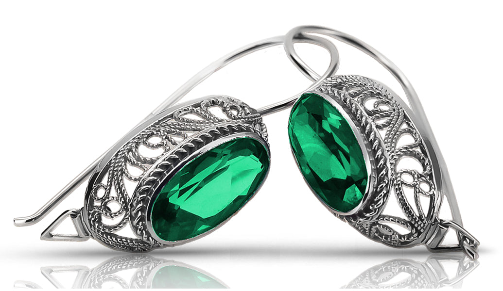 Vintage silver 925 Emerald earrings vec023s Russian Soviet style vec023s-em