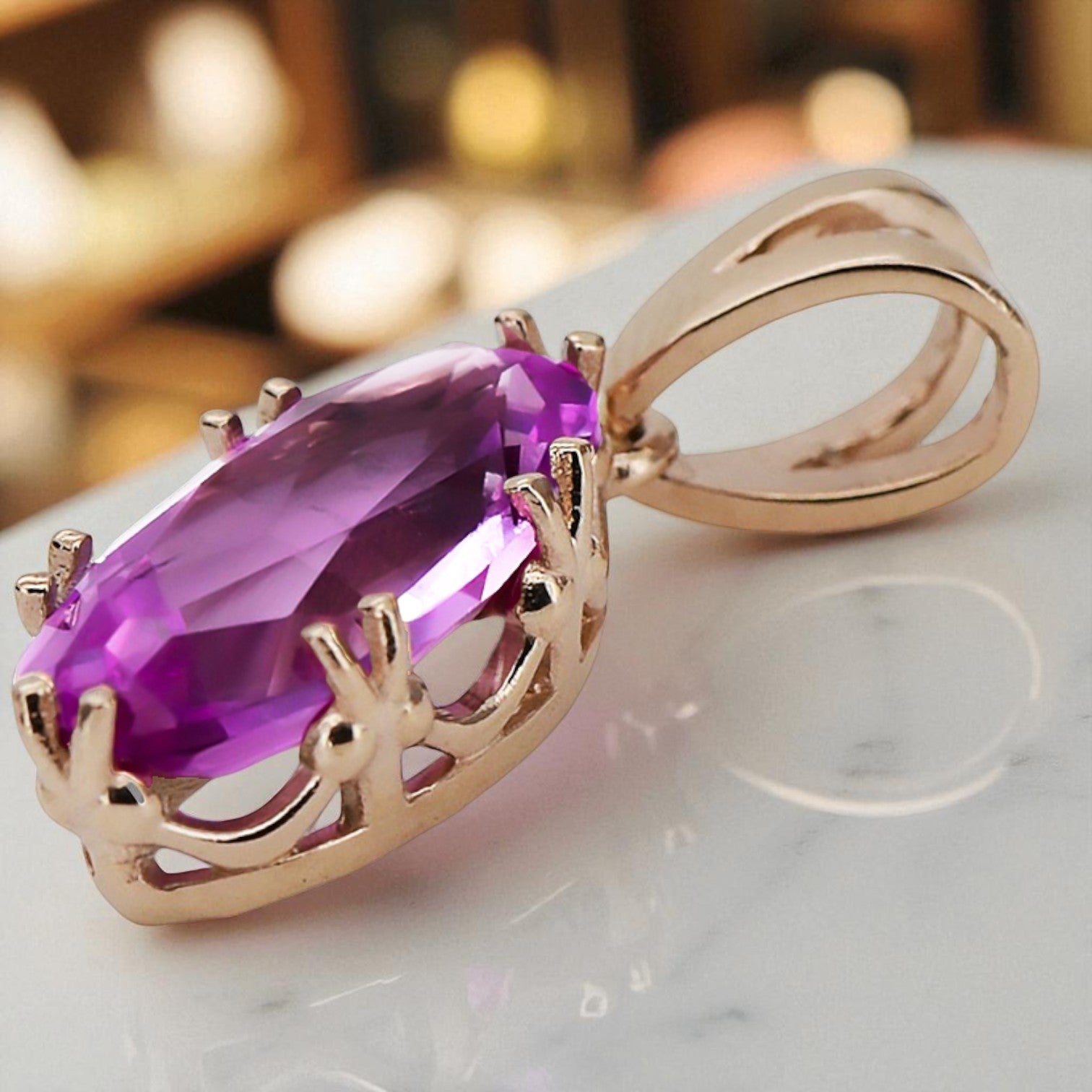 Pendant Vintage style Amethyst Original Vintage 14K Rose Gold vpc019r vpc019r-am