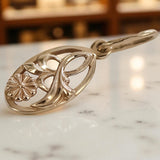 Vintage rose pink 14k 585 gold  Vintage leaf pendant vpn038