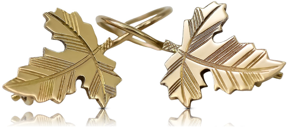 Vintage rose pink 14k 585 gold Vintage leaf earrings ven140