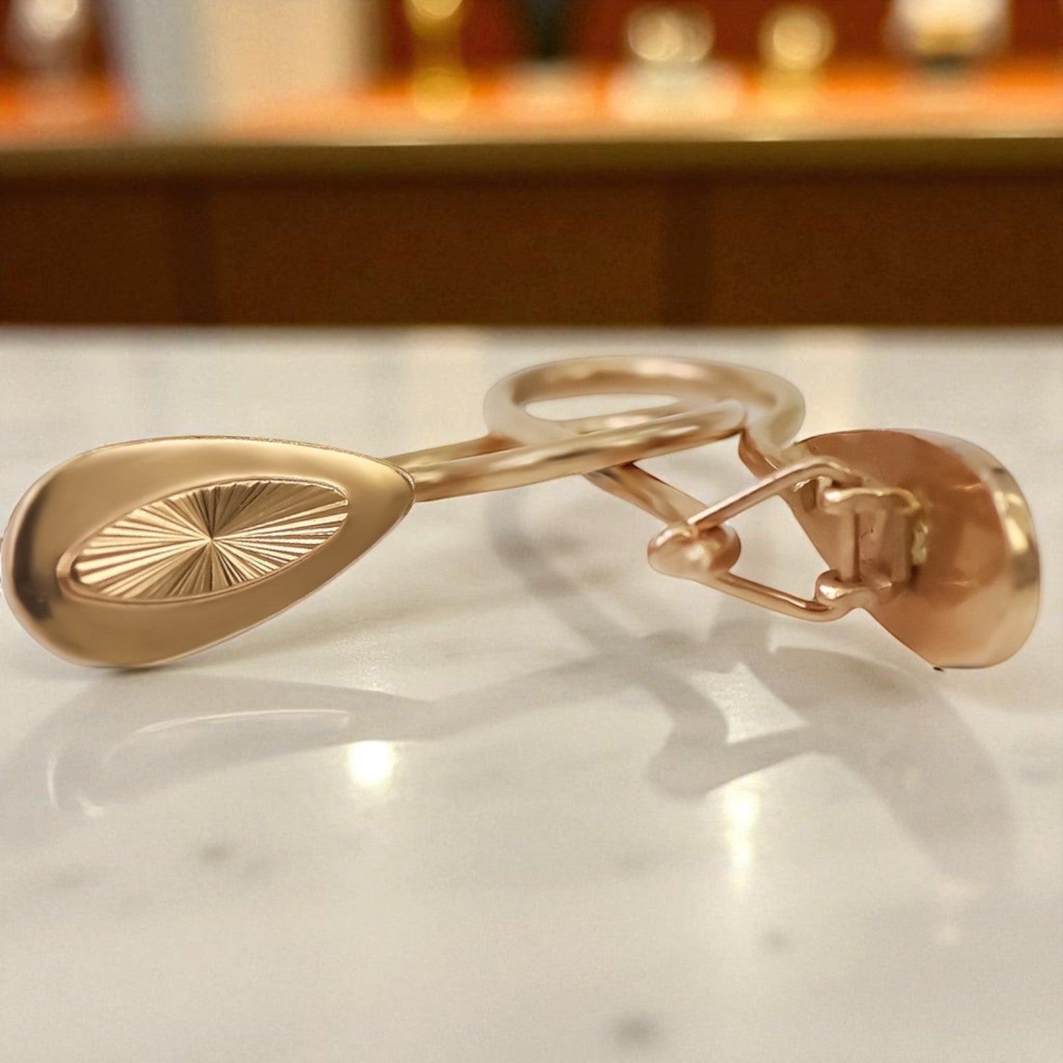 Vintage rose pink 14k 585 gold  Vintage leaf earrings ven138